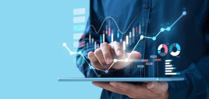 Businessman trading online stock market on teblet screen, digital investment concept